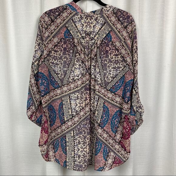 Stitch Fix Lavender Brown Burgundy Jenna Split Neck Silk Blouse Sz.M NWT - Picture 9 of 11